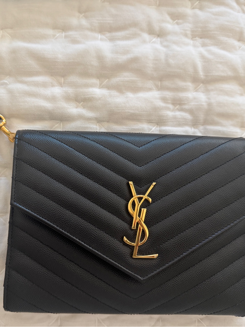 Saint Laurent Black Grain de Poudre Matelassé Chevron Envelope Clutch